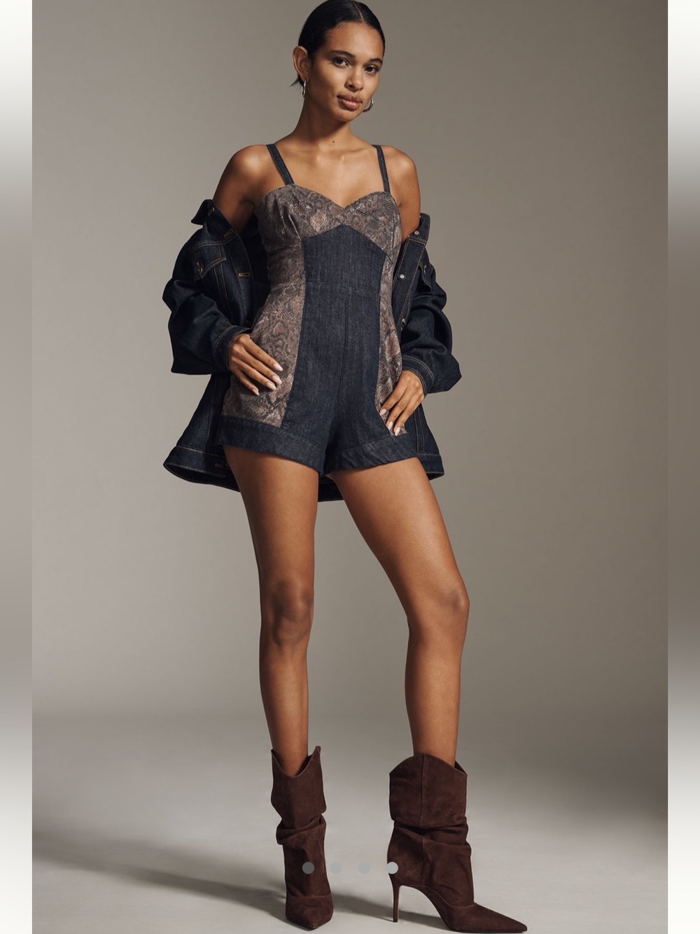 Anthropologie Pilcro Sleeveless Snake Print Denim Romper NWT